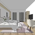 Hotel Guest Room With Two Double Beds Bedside Tables Lamps Framed Pictures Bench And Rug