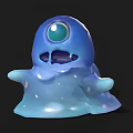 Cute Blue Slime Cartoon Creature With Large Green Eye And Glossy Texture
