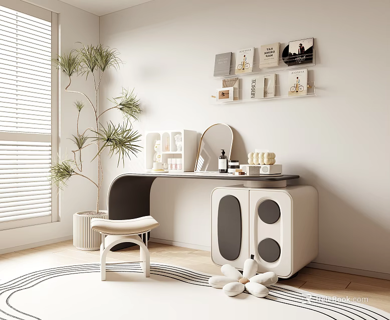 Modern Dressing Table Interior With Mirror Chair Cosmetics Decor Window Plants Carpet 3d model