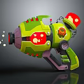 Futuristic Sci Fi Weapon With Green Casing Red Energy Core Orange Dial And Glowing Lights
