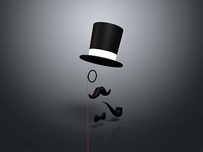 Vintage Black Lifestyle Accessories With Top Hat Bow Tie Mustache And Pipe 3d model