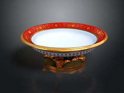 Elegant Decorative Bowl With Red Gold Patterns And Intricate Ornate Base Stand 3d model