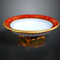 Elegant Decorative Bowl With Red Gold Patterns And Intricate Ornate Base Stand