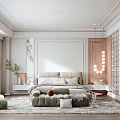 Elegant Modern Bedroom Interior Design With Soft Headboard Decorative Pillows And Area Rug