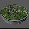 Aerial View Planning of Circular Urban Layout With Buildings Green Spaces and Roads