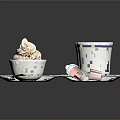 Household Kitchen Items Coffee Cups Saucers With Blue Rim And Cream Dessert