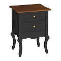 Dark Colored Nightstand With Two Carved Drawers Wooden Top And Curved Legs