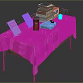 Wooden Table With Checkered Tablecloth Books Red Cup And Yellow Cards