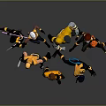 Group Of Dynamic Team Characters In Yellow And Black Uniforms With Action Poses