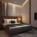 Modern Hotel Guest Room With Wooden Accents Lighting Design Comfortable Bed Nightstand TV And Armchairs