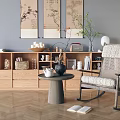 Cozy Rocking Chair In Living Room With Round Table Teapot Books And Wooden Floor