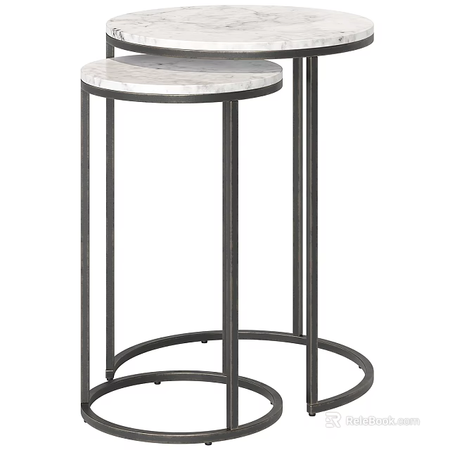 Modern Functional Table With Round Marble Top And Black Metal Frame Design 3d model