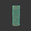 Intricately Carved Wooden Brush Pot With Traditional Scenic Patterns And Cylindrical Shape