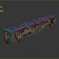 Blue Train Model With Yellow Stripes And Vintage Design On Reflective Surface