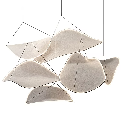 Modern Chandelier With Irregular Petal Shaped Shades In Neutral Hanging Design 3d model