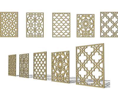 Golden Decorative Room Dividers With Various Intricate Patterns And Designs 3d model