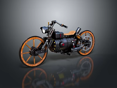 Vintage Motorcycle With Black Body Orange Rims Leather Seat And Classic Mechanical Details 3d model