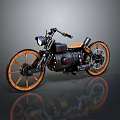 Vintage Motorcycle With Black Body Orange Rims Leather Seat And Classic Mechanical Details