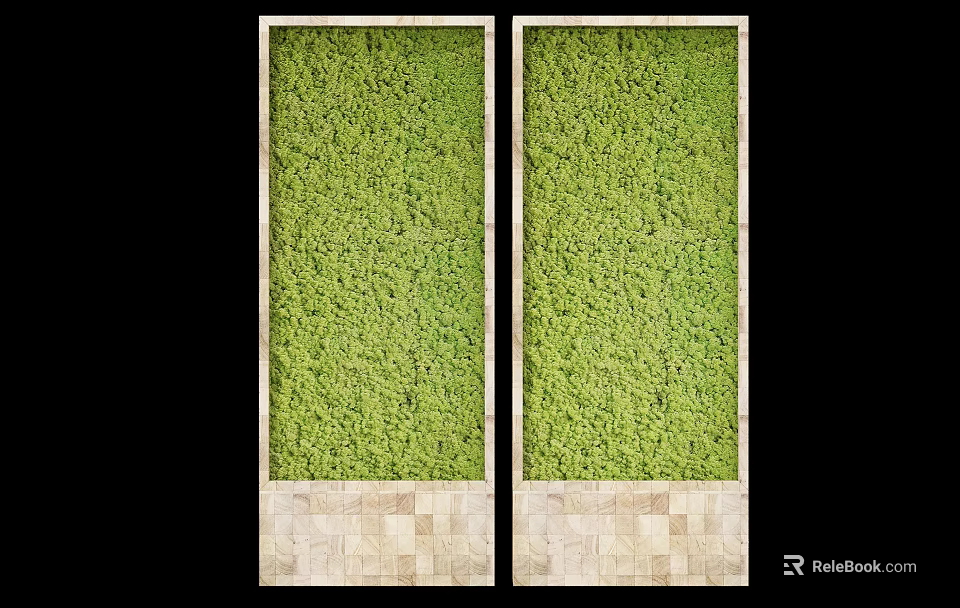 Indoor Vertical Symmetrical Moss Wall Design With Light Square Tile Base 3d model 