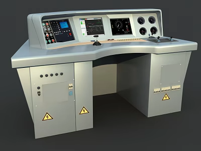 Industrial Control Console With Multiple Screens Control Buttons And Cabinets 3d model