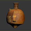 Ancient Orange Pottery Vessel With Rounded Body Two Handles And Geometric Patterns 3d model