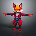 3D Game Movie Fox Character In Red Blue Kimono Style Outfit With Alert Expression