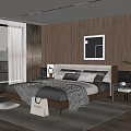 Modern Minimalist Bedroom Interior With Upholstered Headboard Wooden Panel Walls And Floor to Ceiling Windows