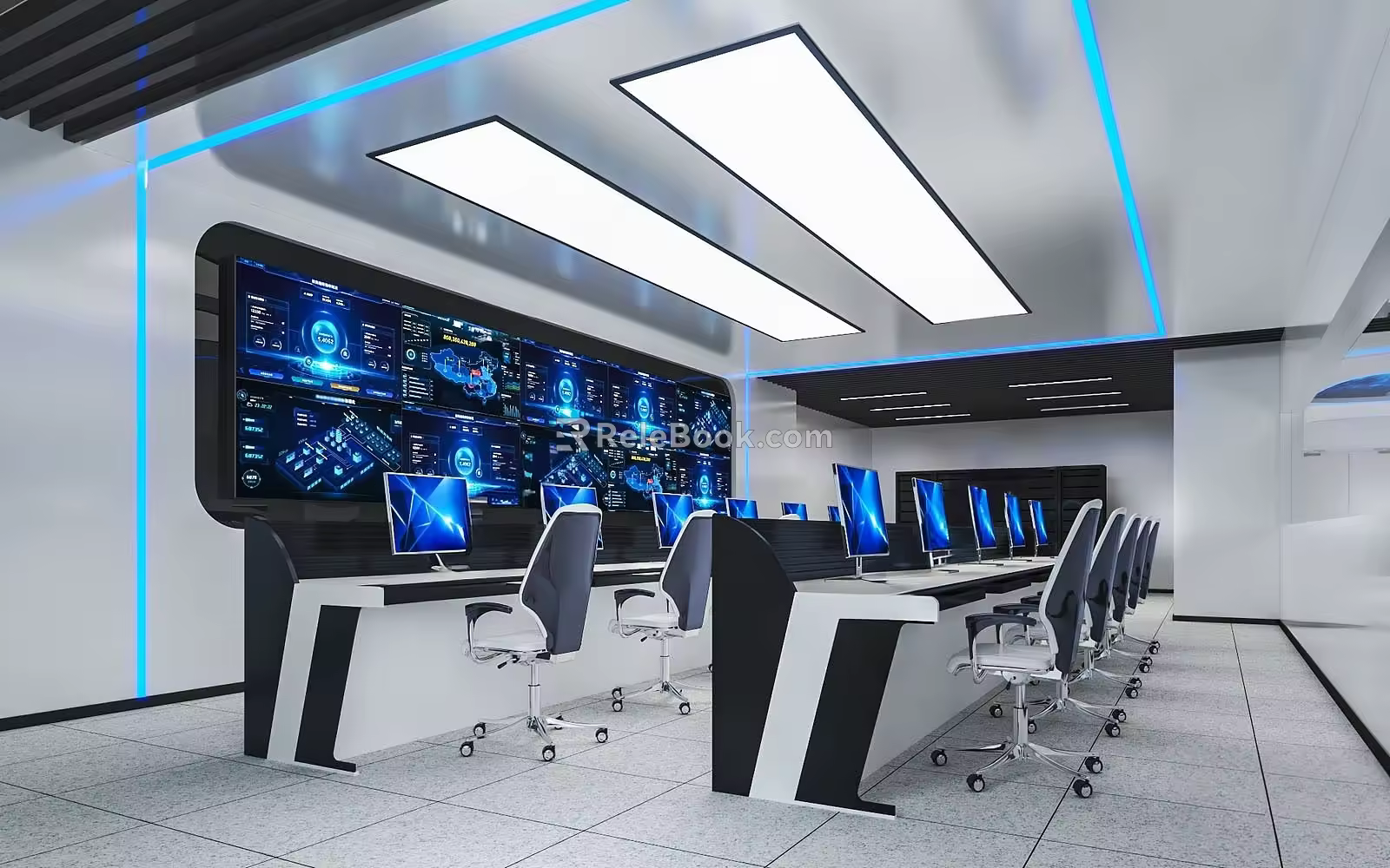 Command Control Room of Modern Monitoring Room 3d model