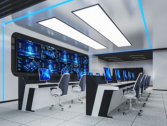 Command Control Room of Modern Monitoring Room 3d model