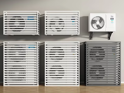 Multiple Air Conditioner Fans in Upper Lower Rows White Gray Wall Mounted Modern Grille Design 3d model