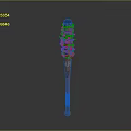 Decorative Wooden Ceremonial Staff With Intricate Top Stacked Design And Brown Finish