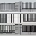 Modern Entrance Gate Design With Vertical Slats Metal Railings And Concrete Walls