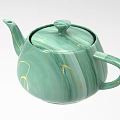 Elegant Green Teapot With Smooth Marble Pattern And Golden Veins Design 3d model
