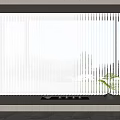 Modern Interior With White Window Blinds Potted Plant And Tea Set On Windowsill