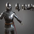 Shiny Red Metallic Armor Suit With Matching Helmets And Detailed Design