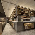 Modern Restaurant Interior With Wooden Ceiling Wine Racks And Dining Tables