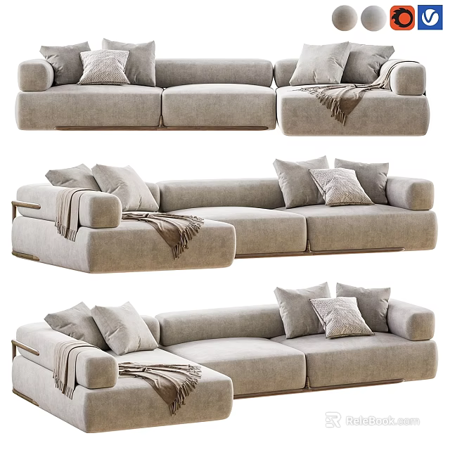 Modern Light Gray Modular Sofa Set With Decorative Pillows And Throw Blanket 3d model