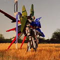 Mecha Robot Standing In Golden Wheat Field Under Starry Sky With Trees
