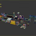 Modular Toy Construction Kit Featuring Blue Arches Yellow Boxes Street Lamps And Control Panels