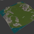 Detailed 3D Park Landscape Model with Green Areas Mountains and Blue Waters