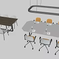 Modern Conference Tables with Rectangular Wooden and Hexagonal White Tabletop and Gray Yellow Chairs