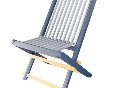 Folding Leisure Chair With Gray Striped Backrest And Yellow Wooden Frame 3d model