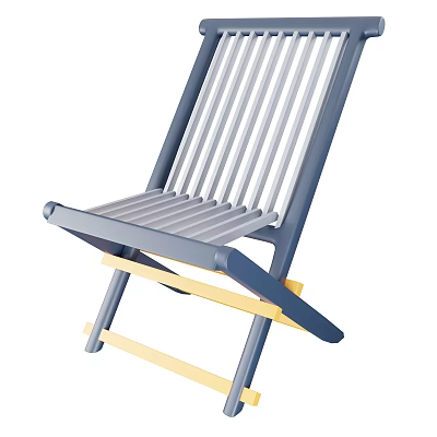 Folding Leisure Chair With Gray Striped Backrest And Yellow Wooden Frame 3d model