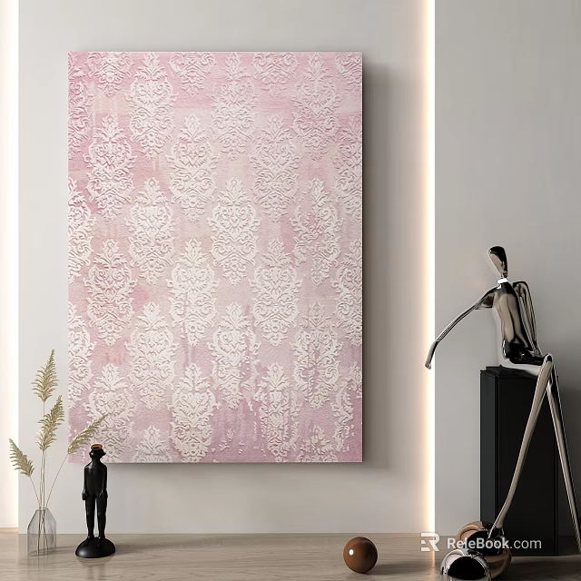 Square Carpet With Pink And White Damask Pattern For Elegant Room Decor 3d model