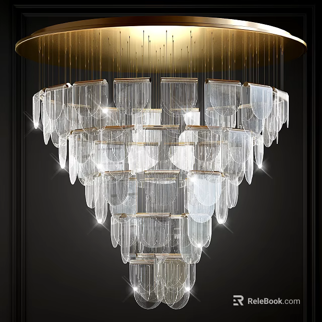 Modern Luxury Crystal Glass Chandelier With Layered Design And Gold Metal Frame 3d model 