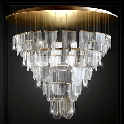 Modern Luxury Crystal Glass Chandelier With Layered Design And Gold Metal Frame 3d model