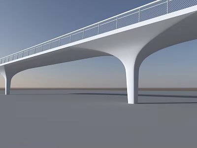 White Modern Landscape Bridge With Arched Supports And Metal Railings Under Clear Sky 3d model