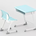 Functional Desk with Blue Tabletop and Matching Chair on Wheels Simple Design for Kids