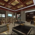 Luxurious Bar Area In Grand Living Dining Space With Golden Ceiling And Classic Decor