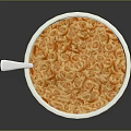 Bowl of Instant Noodles With Orange Soup White Bowl Orange Rim And Silver Spoon